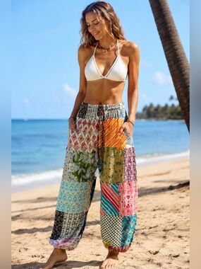 NWT Didi’s Patchwork Cotton Harem Pants Boho Festival One Size